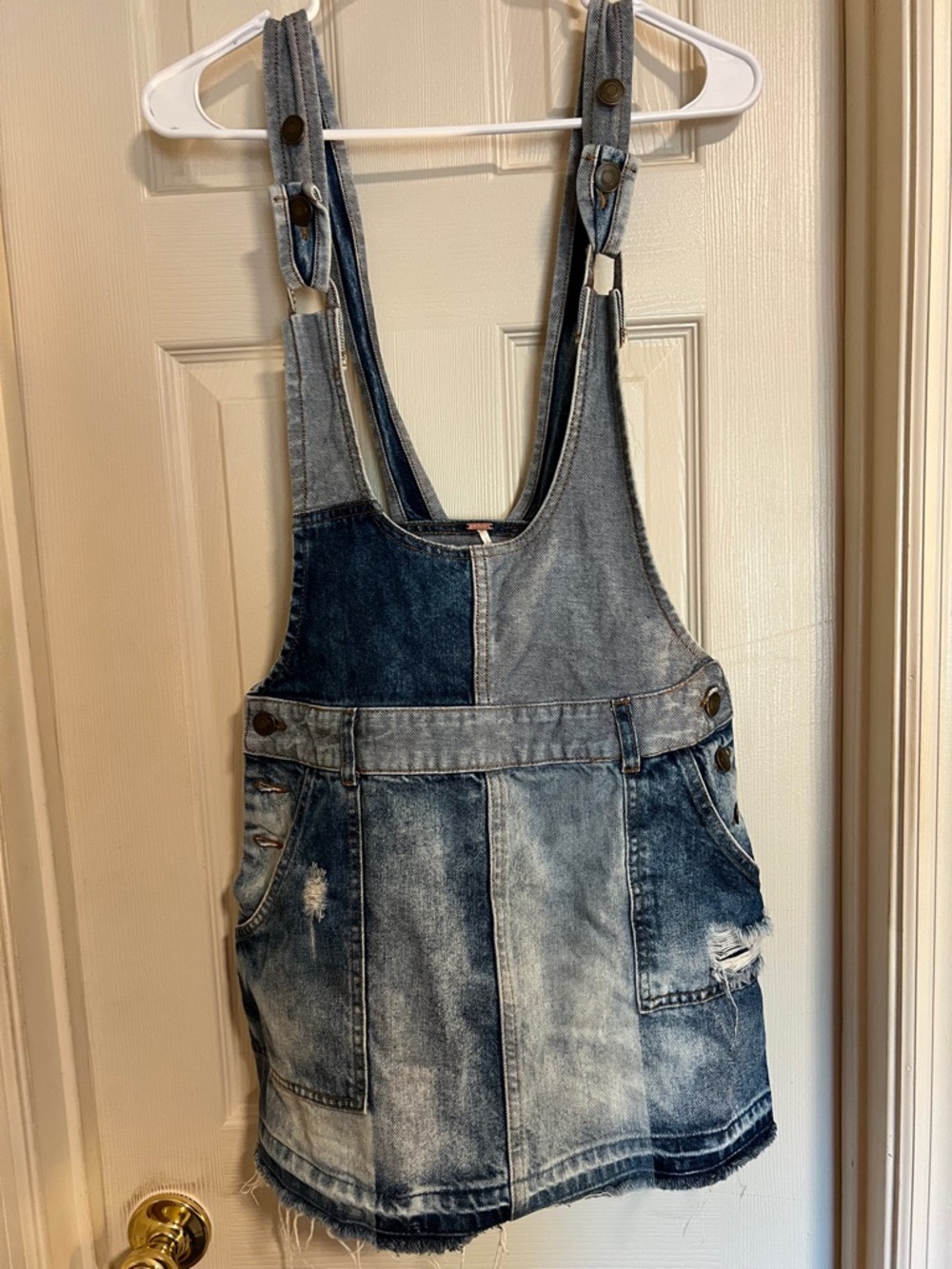 Free People  Denim Patchwork Overall Skirt - Blue Wash